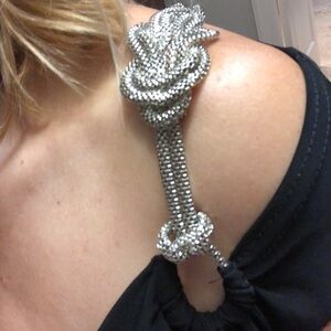 Cartise black top with silver rope detail on one shoulder in S